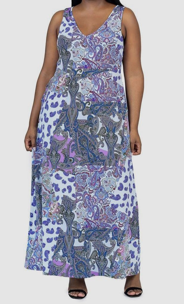 24seven Comfort Apparel Women’s Blue Sleeveless Maxi A-Line Dress Plus Size 3X