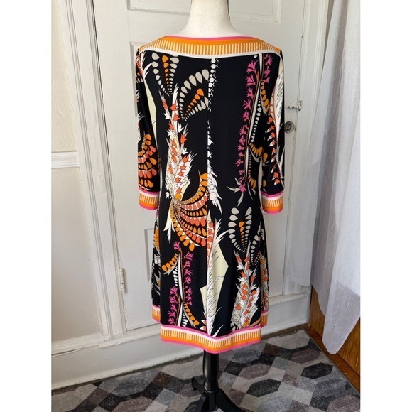 Ali Ro Boatneck Shift Dress Y2K Anthropologie 3/4 Sleeve Colorful Abstract Mod 8
