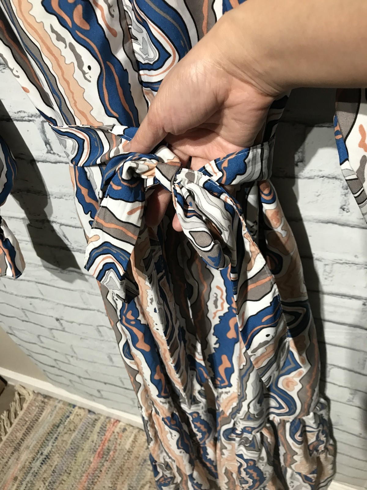 Petty Dress, L, Long Sleeve Thin Stain Abstract Print Zip/Belted/Pocket Dress
