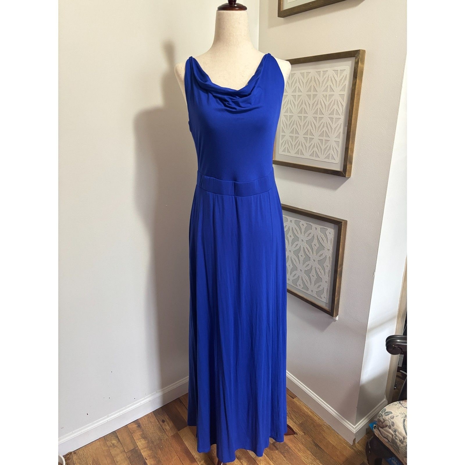 Suzanne Betro Royal Blue Cowl Neck Maxi Dress NWT S Formal Timeless Old Money