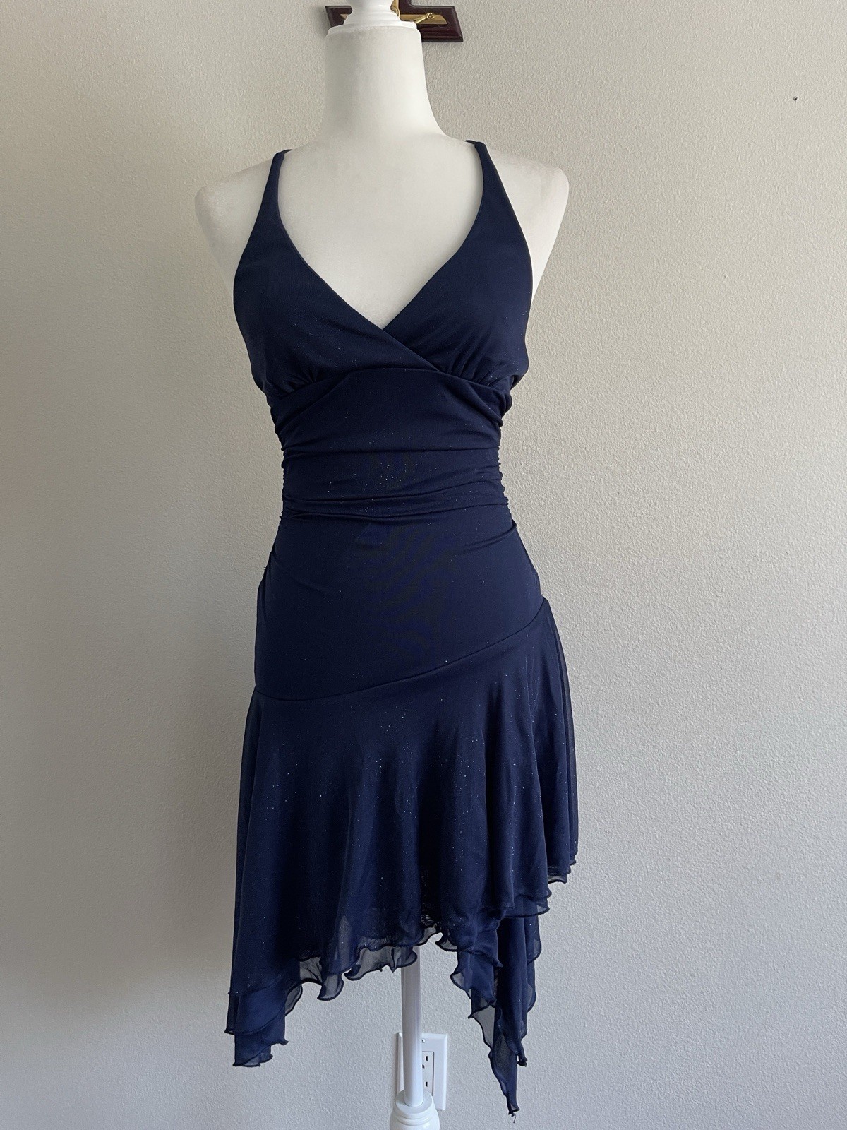 City Studio Vintage Navy Blue Sparkly Asymmetrical Halter Dress Size S