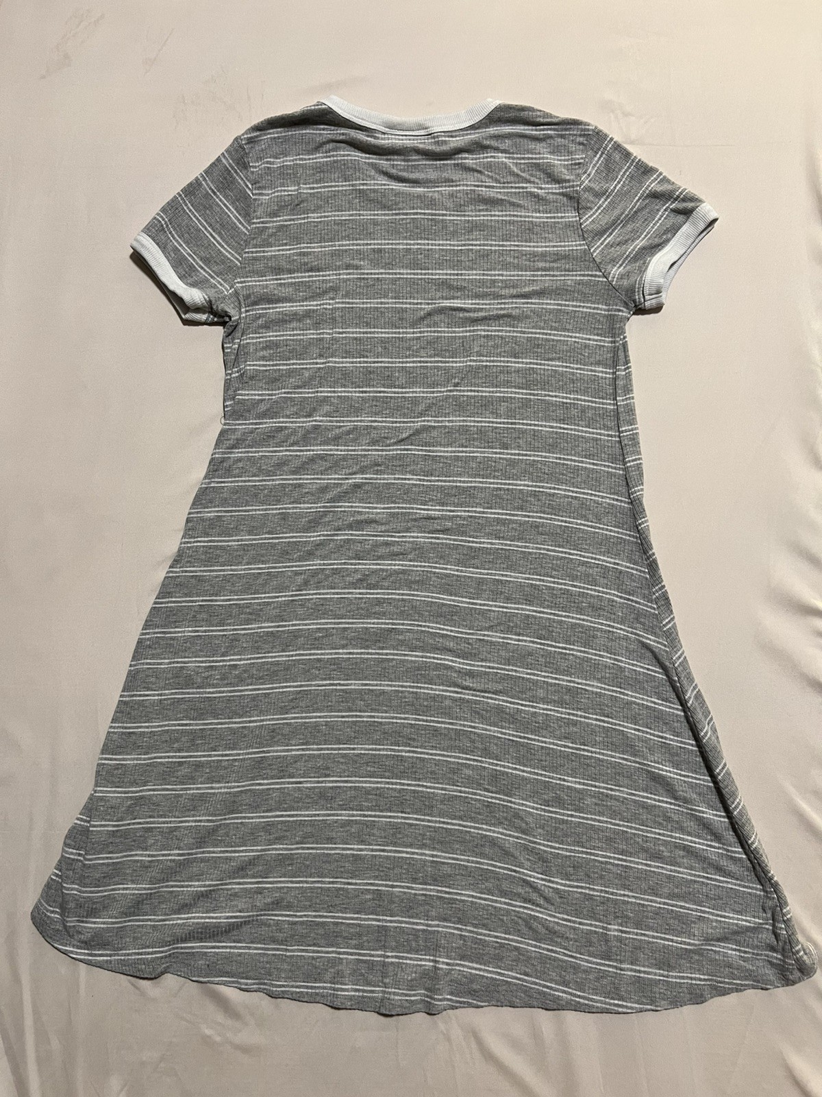 Mossimo Supply Co Striped Grey & White Ribbed Crew Neck T-Shirt Dress Sz Medium