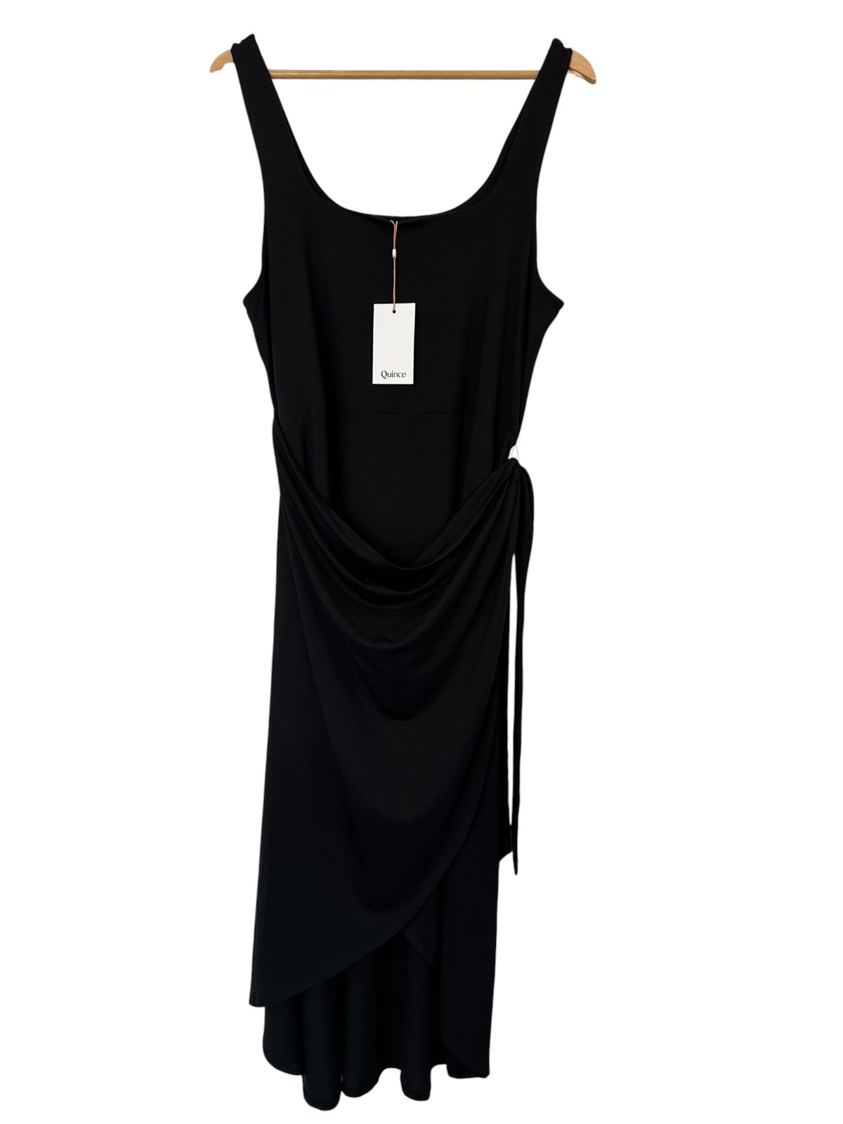 NEW Quince Tencel Jersey side tie Midi Dress Black XL Clean Girl Everyday LBD