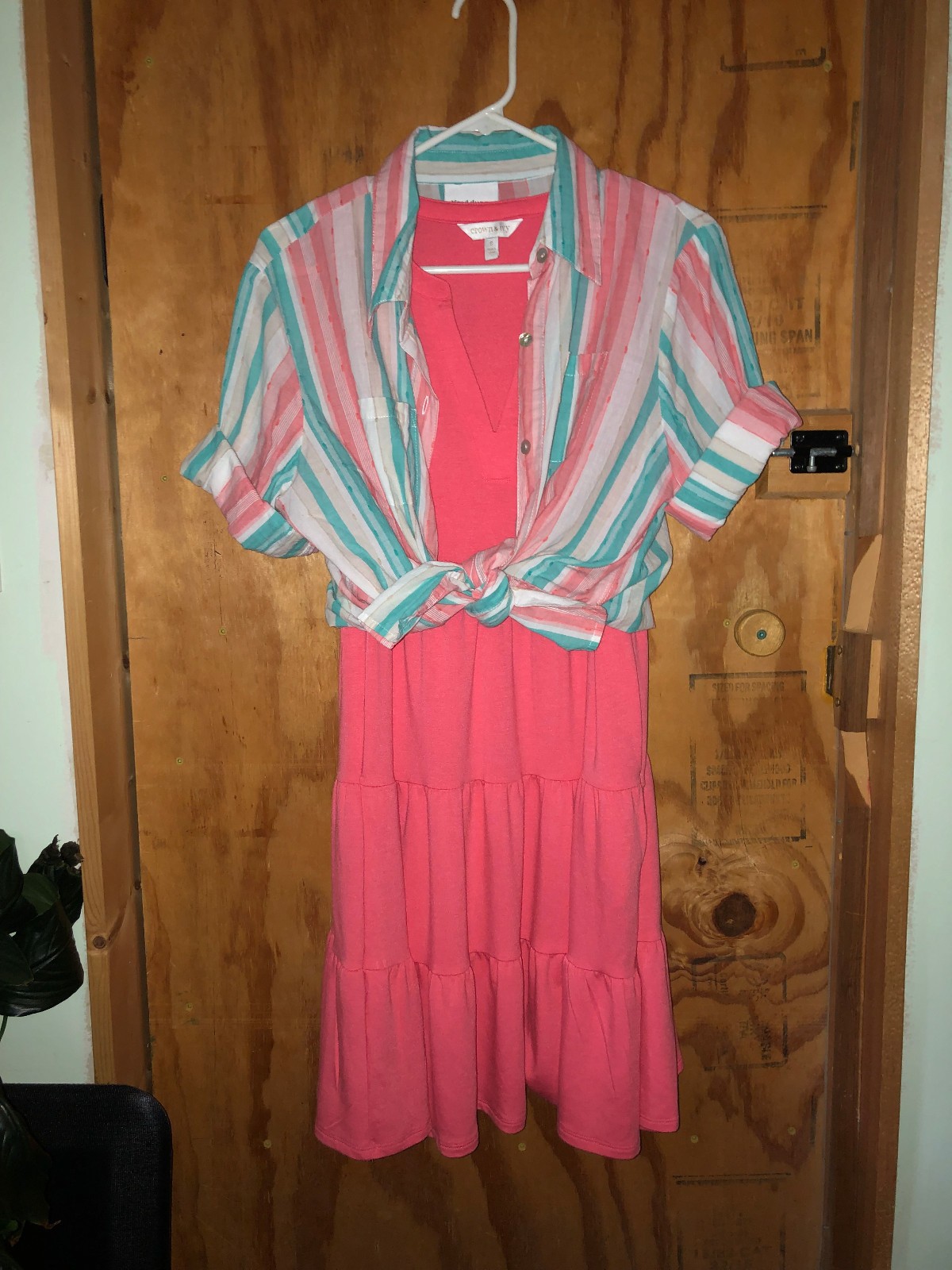 Adorable Crown & Ivy Coral Tiered Dress (S)+ Striped Alfred Dunner Shirt (M)
