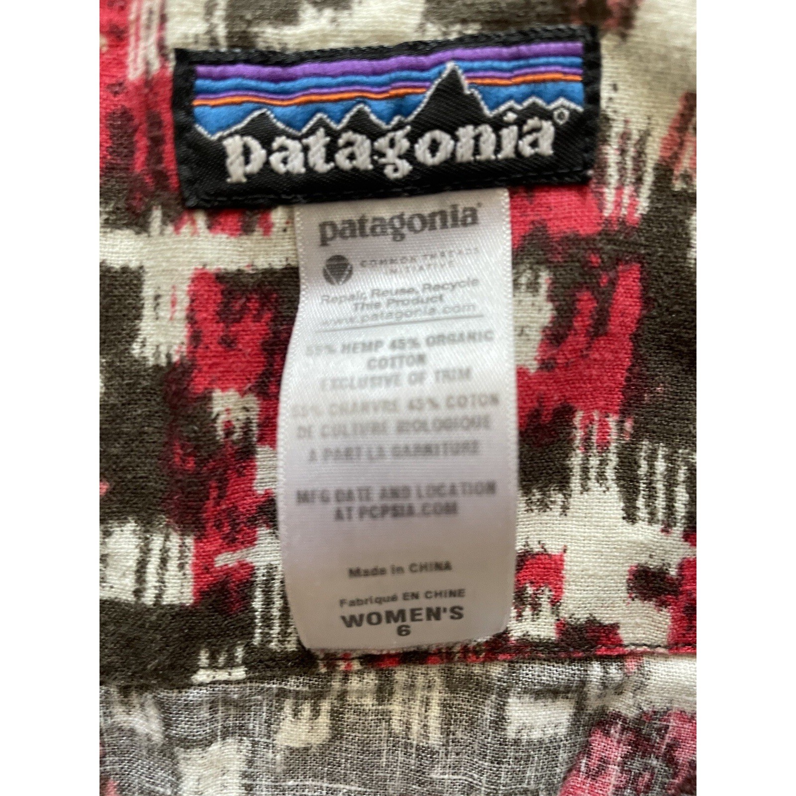 Patagonia Mini Dress Womens 6 Brown Pink Ikat Hemp Organic Cotton Sundress Boho