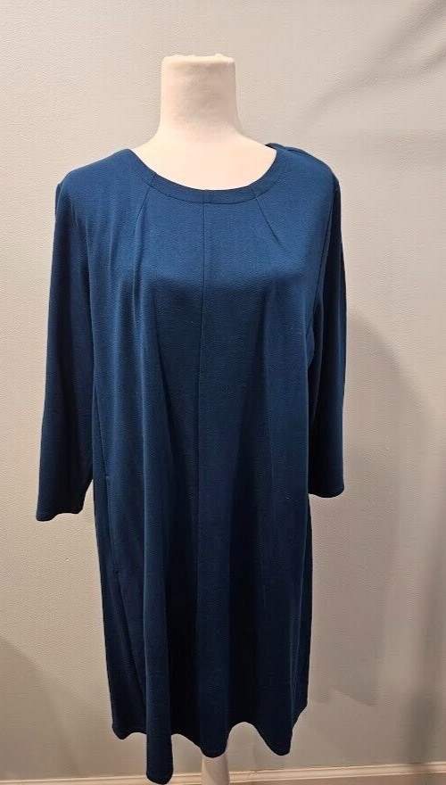 NWT J Jill Versatile Ponte Dark Teal Blue Dress 3/4 Sleeves Side Pockets XLP