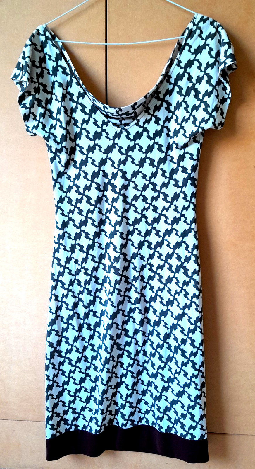 STUNNING VINTAGE DIANE VON FURSTENBERG BROWN & CREAM PRINT SILK CINCHED DRESS