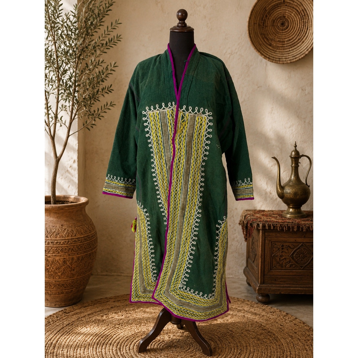 Vintage Afghan Embroidered Tribal Wool Ethnic Chapan