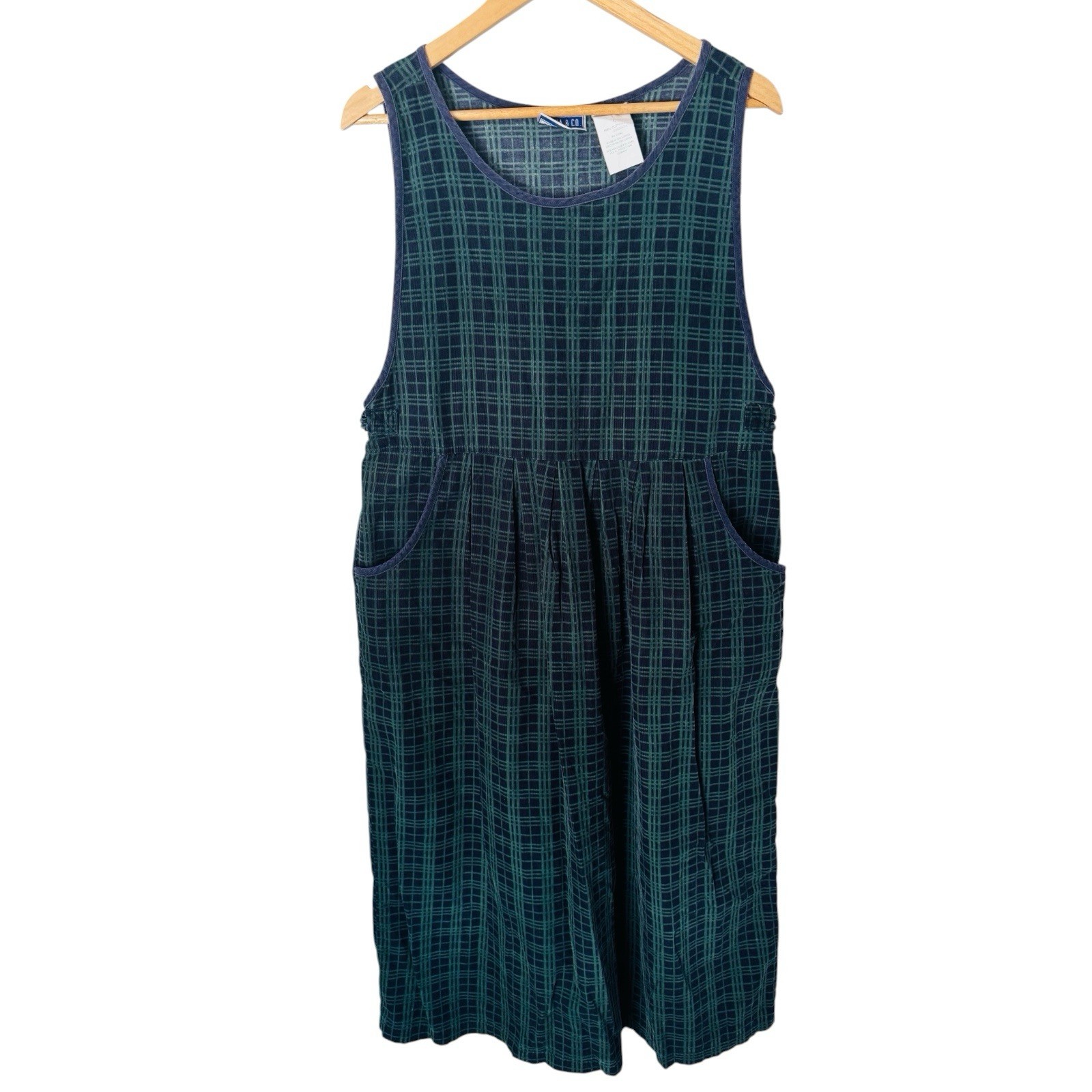 ERIKA & CO Pinafore Dress Corduroy Plaid Pockets Button Accents Women’s Large