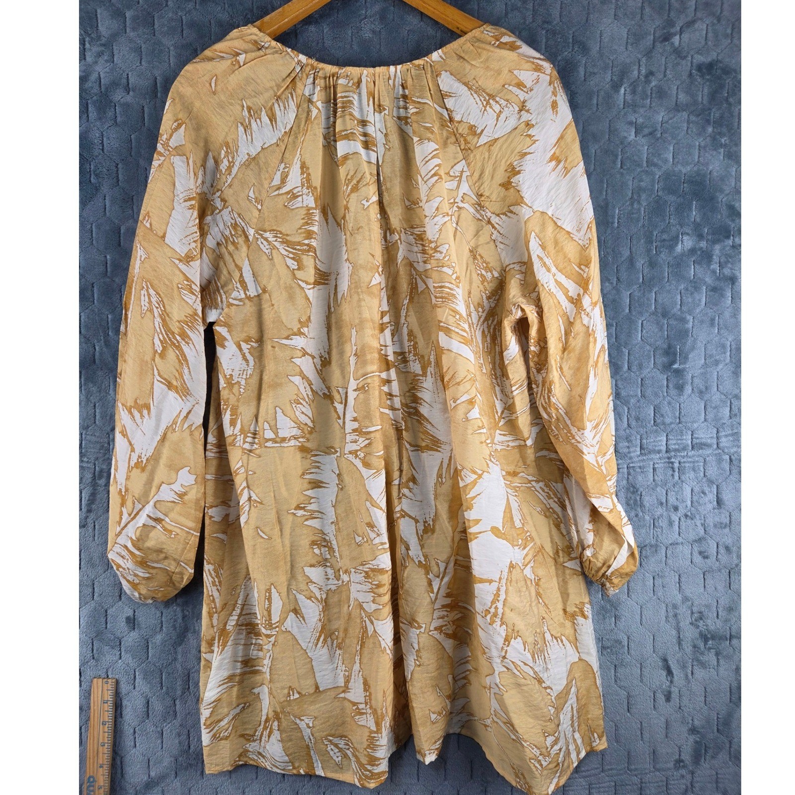 HM Yellow White Abstract Leaf Print V-Neck Babydoll Mini Dress L P/N 1135874 7