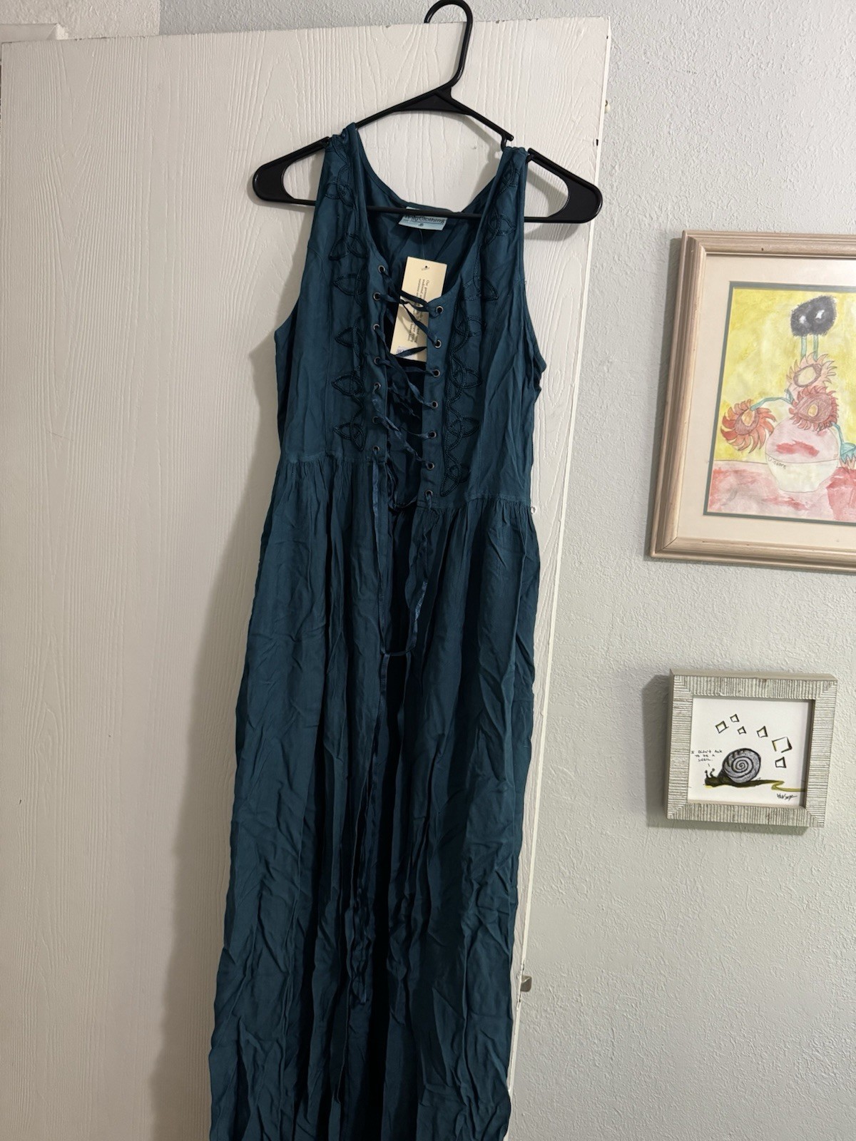 Holy Clothing Brigid Maxi Overdress in Teal Peacock, Size S