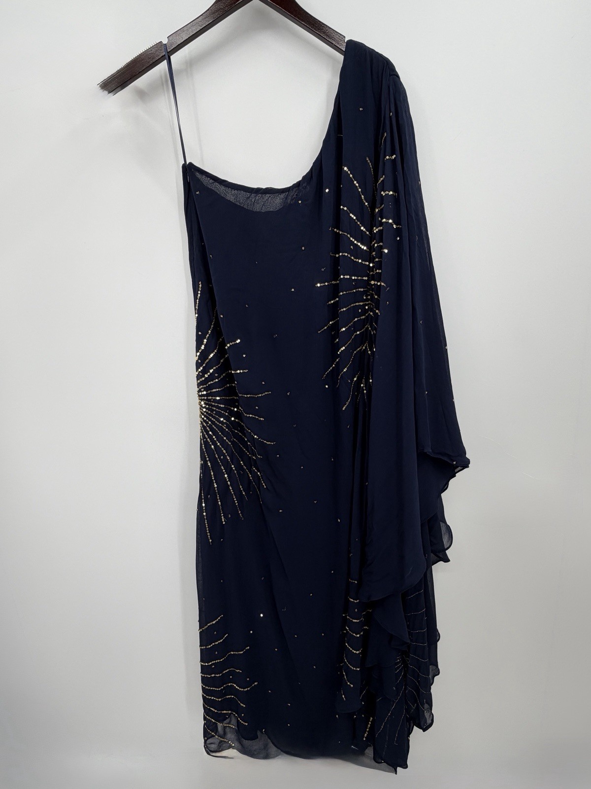 Rixo Liza Midnight Star Dress with Gold Sequins size M US 8 UK 12 One Shoulder