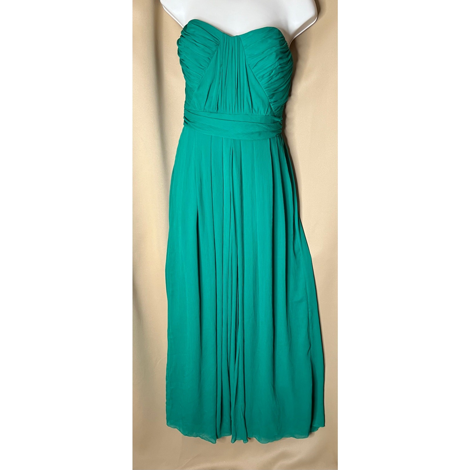Badgley Mischka Green Strapless Flora Chiffon Gown 6 Flawed