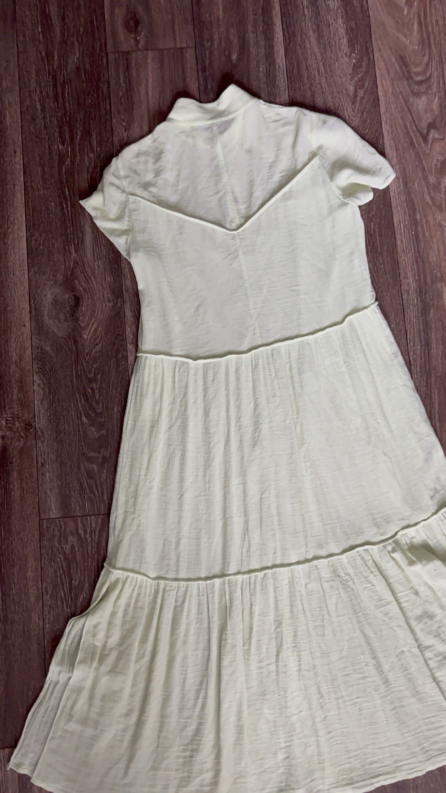 Rag & Bone Libby Tiered Seam Crinkle Dress Short Sleeve Flowy Midi Green Medium