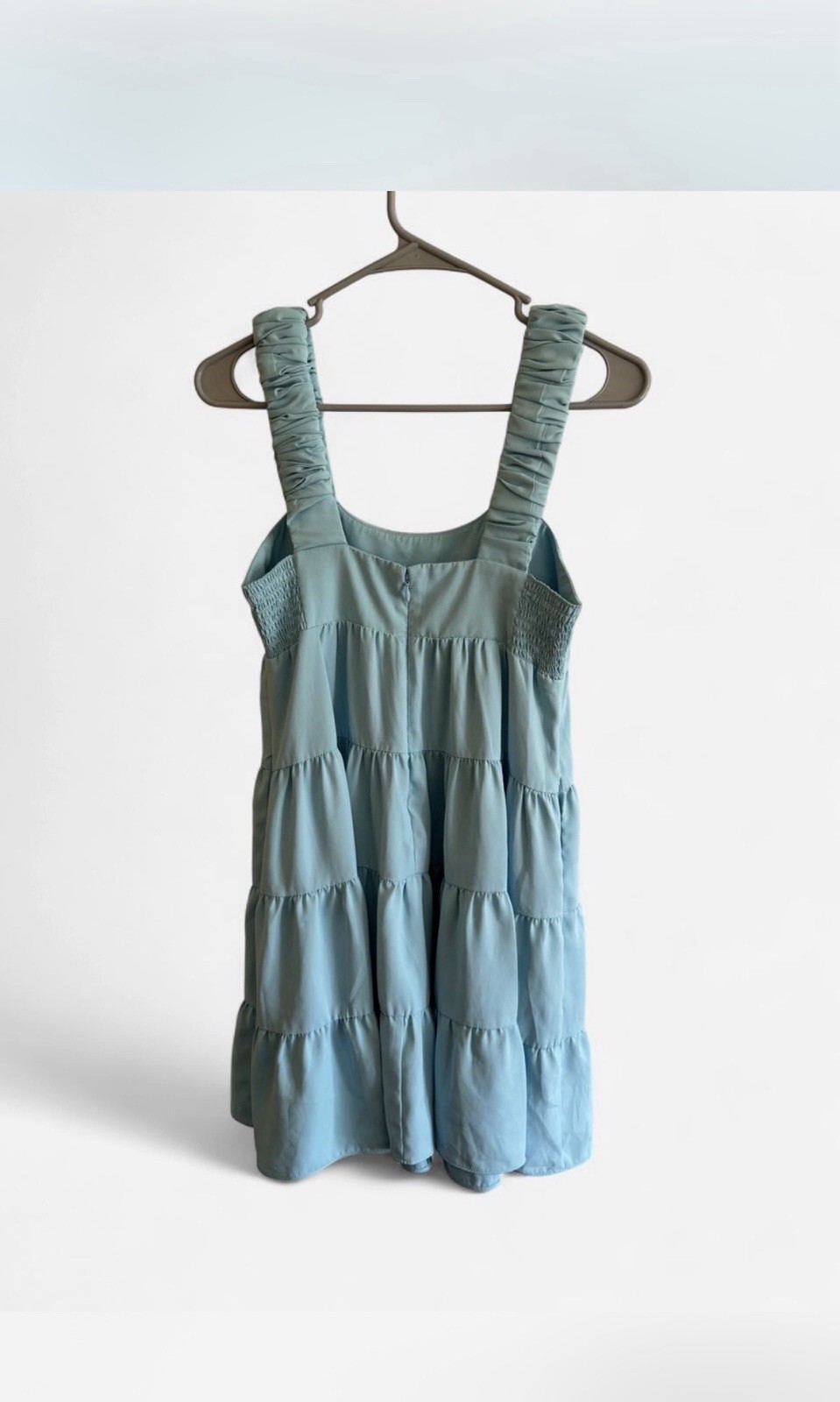 Amanda Uprichard Blue Solid Babydoll Square Neck Smocked Mini Dress Women XS