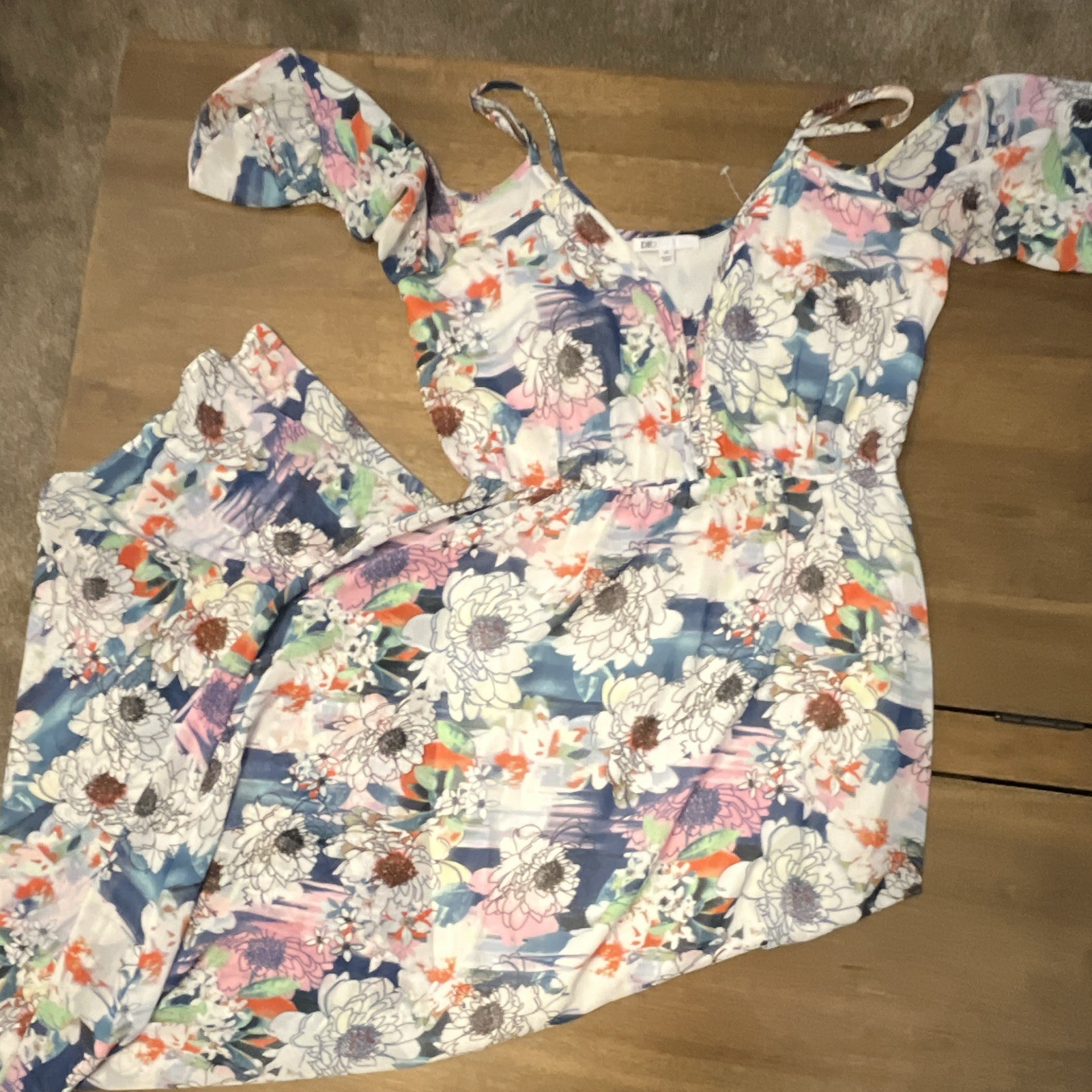 DR2 Multicolor Floral Cold Shoulder Short Sleeve long dress One-Piece XS