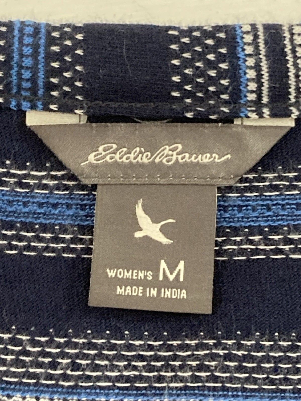 Eddie Bauer Dress Womens M Blue Stripe V Neck Cap Sleeve Pockets Cotton