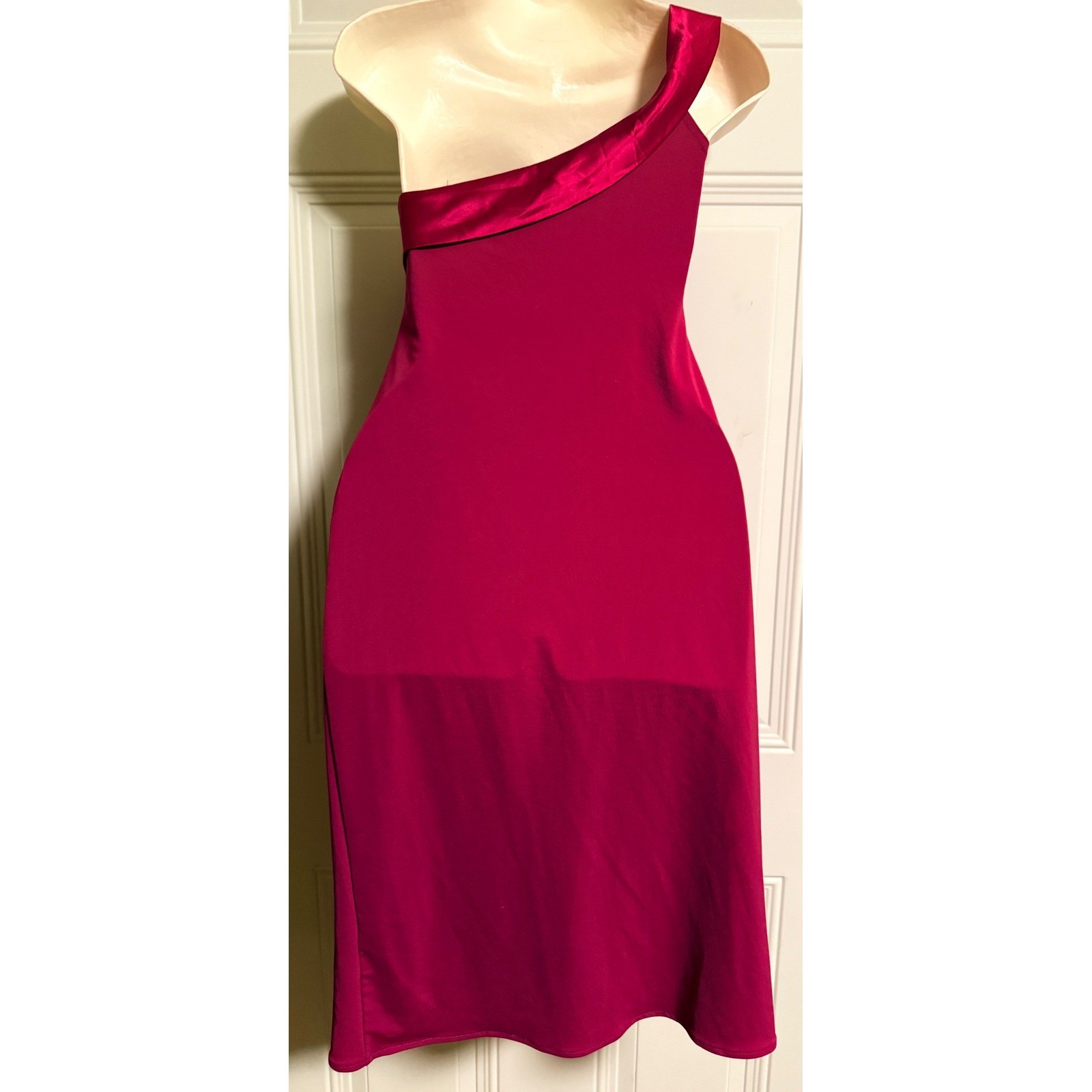 Rory Beca One-Shoulder Silk Dress XS Burgundy Wine Made in USA Elegant Draped
