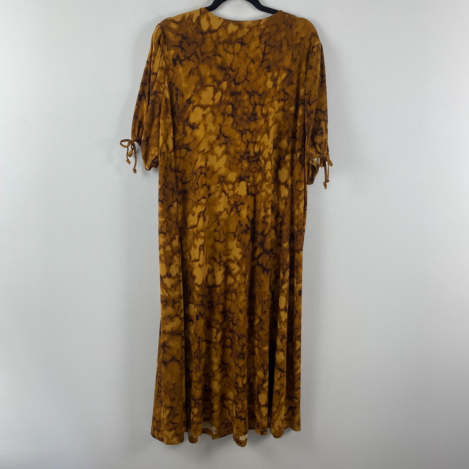 Susan Graver Regular Liquid Knit Elbow Sleeve Midi Dress Size 2X Brown Multi