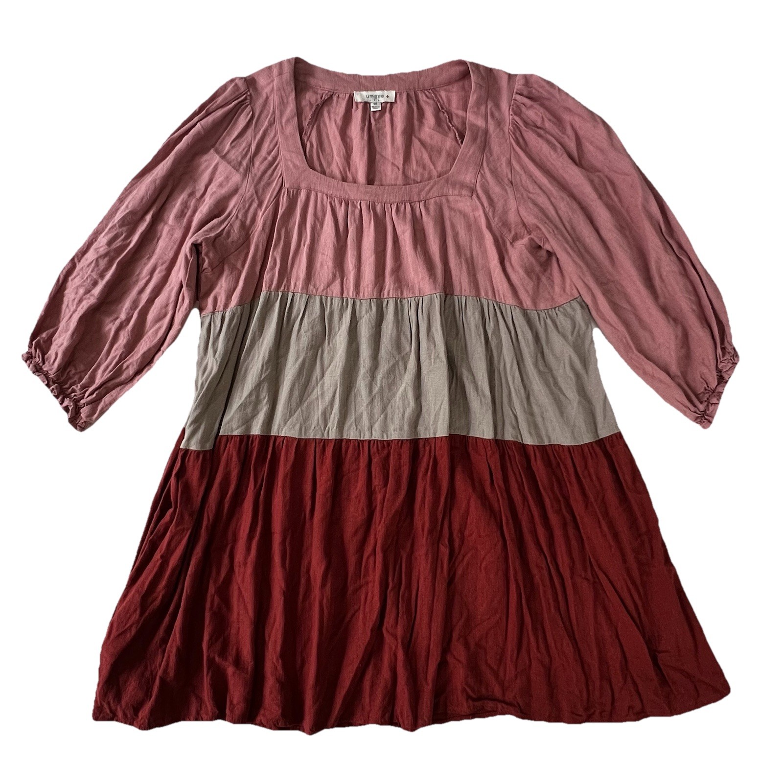 Umgee Tiered Babydoll Mini Dress Women’s 1XL Linen Blend Cottagecore Prairie