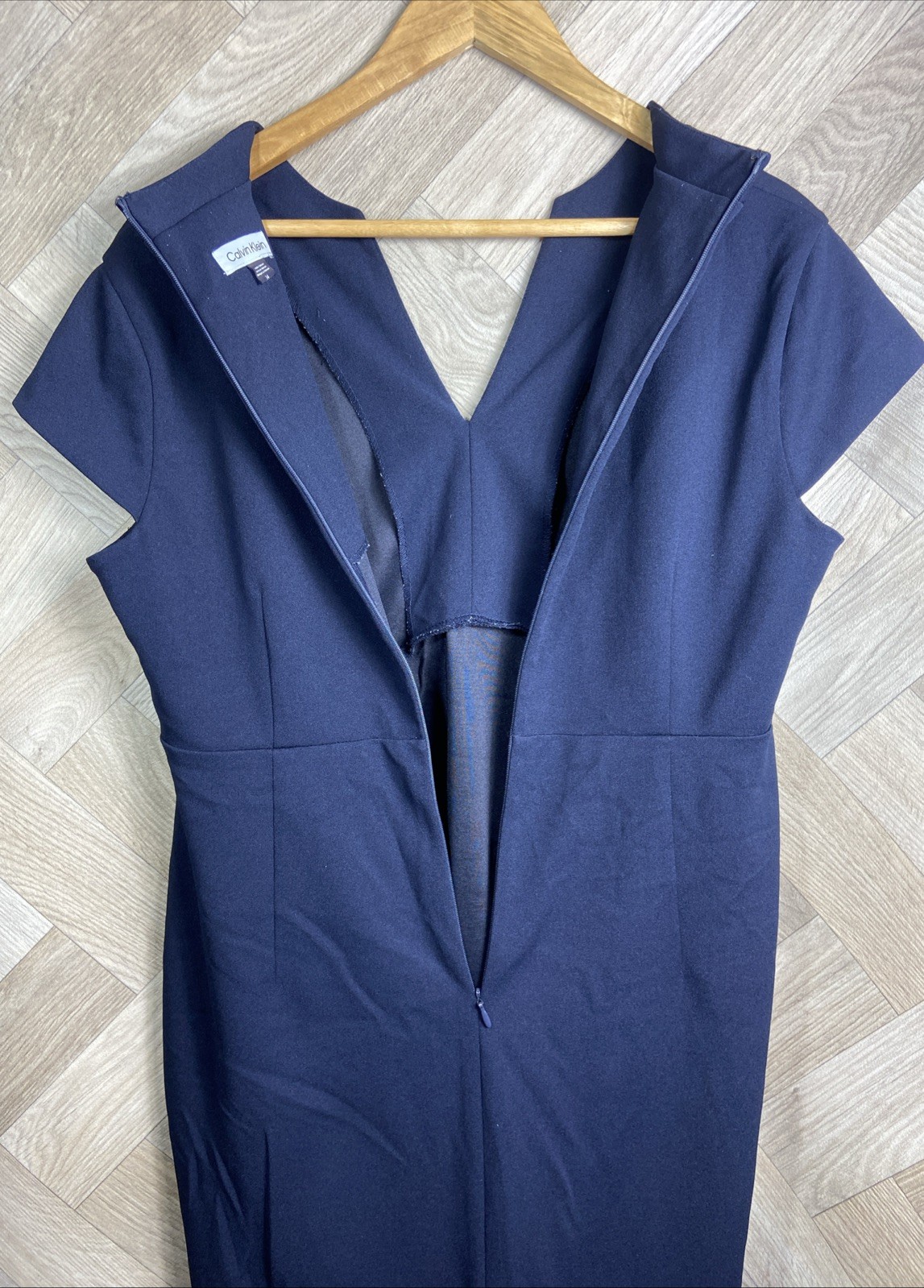 Calvin Klein Navy Blue Notched Neck Sheath Work Dress Women’s Size 14 Smart