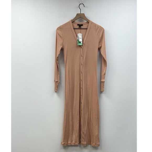 NWT J. Crew Ribbed Stretchy Knit Button-Up A-Line Midi Dress Camel Small