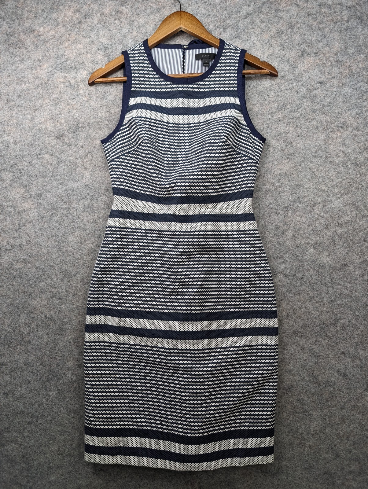 J Crew Dress Womens 0 Blue White Striped Textured High Neck Keyhole Back