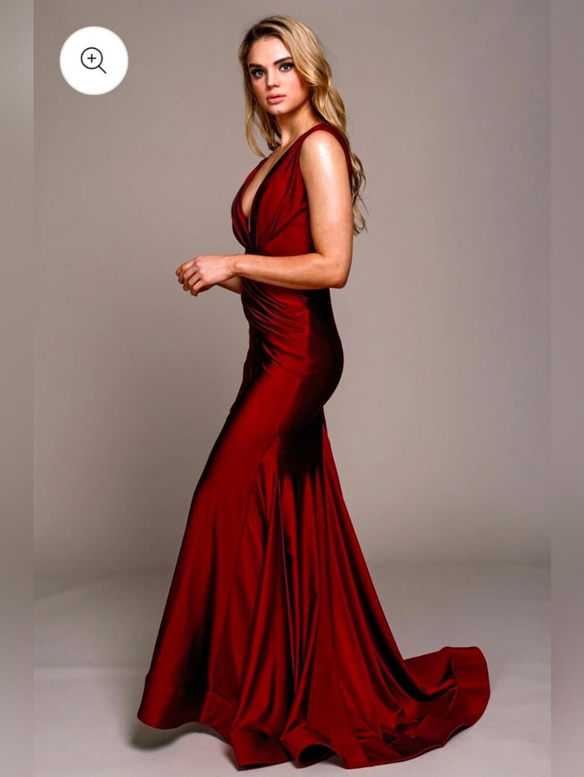 Amelia Couture Elegant Deep Red Mermaid Satin Prom Wedding Evening Gown Size 8