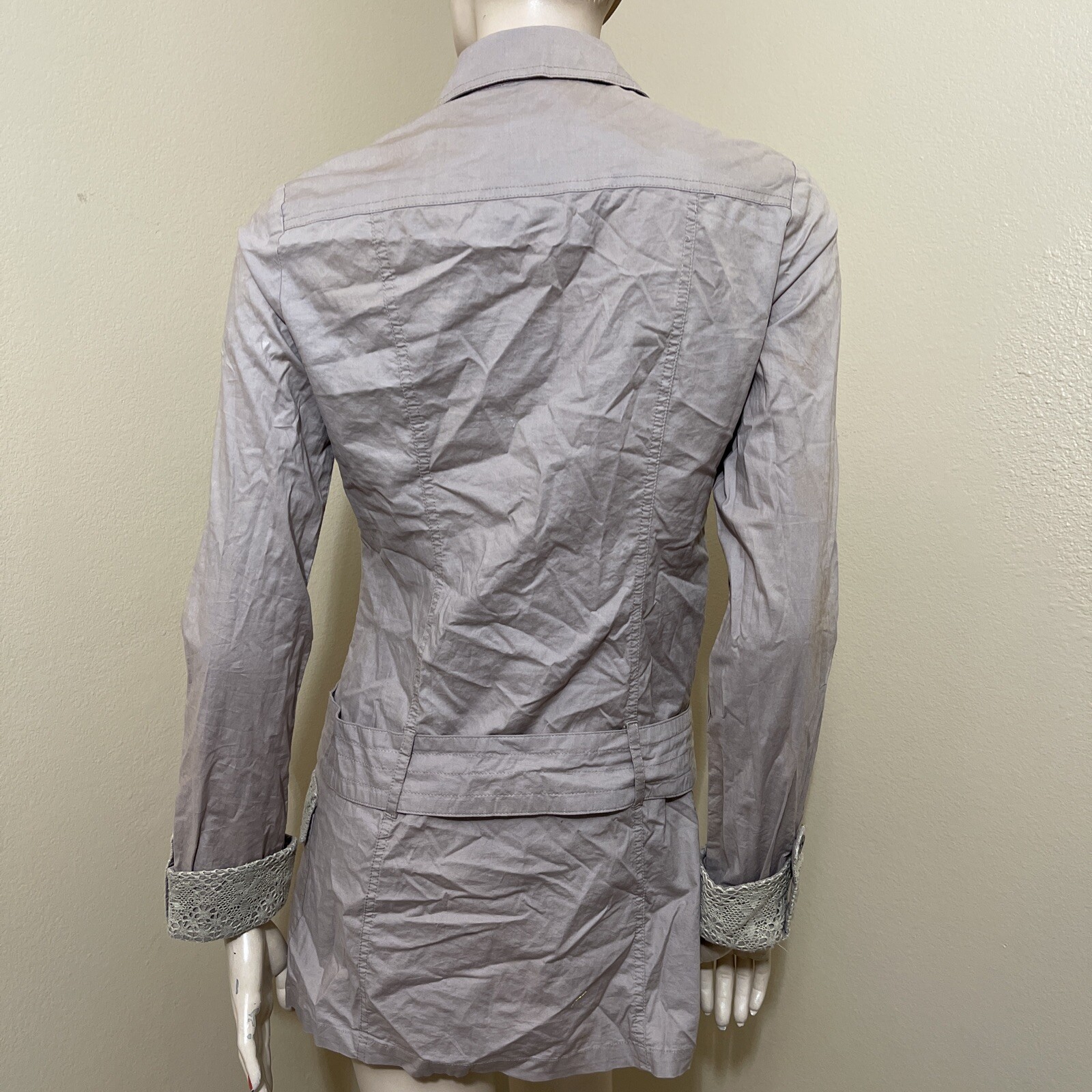 Women’s Beige Cotton Casual Collared Belted Lace Pickets Size S Button-up Dress