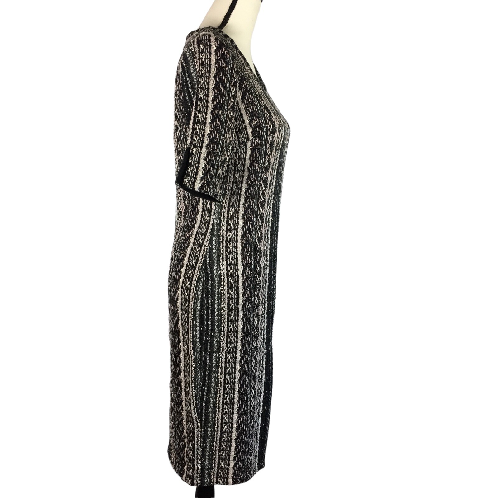 St. John Vertical Striped Tweed Sheath Dress Size 4 Half Sleeve Round Neck