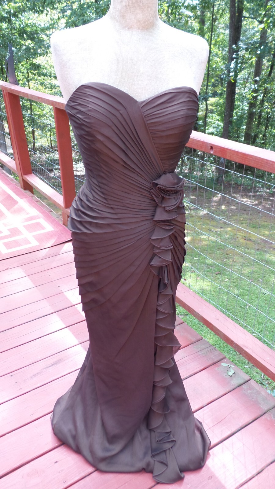 NEW- BARI JAY – Sheer Chiffon Brown Holiday Formal Evening Dress 12
