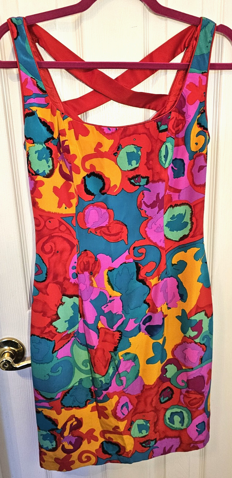 AJ Bari Silk Dress 4 Floral Open Criss Cross Back Pink Floral STUNNING