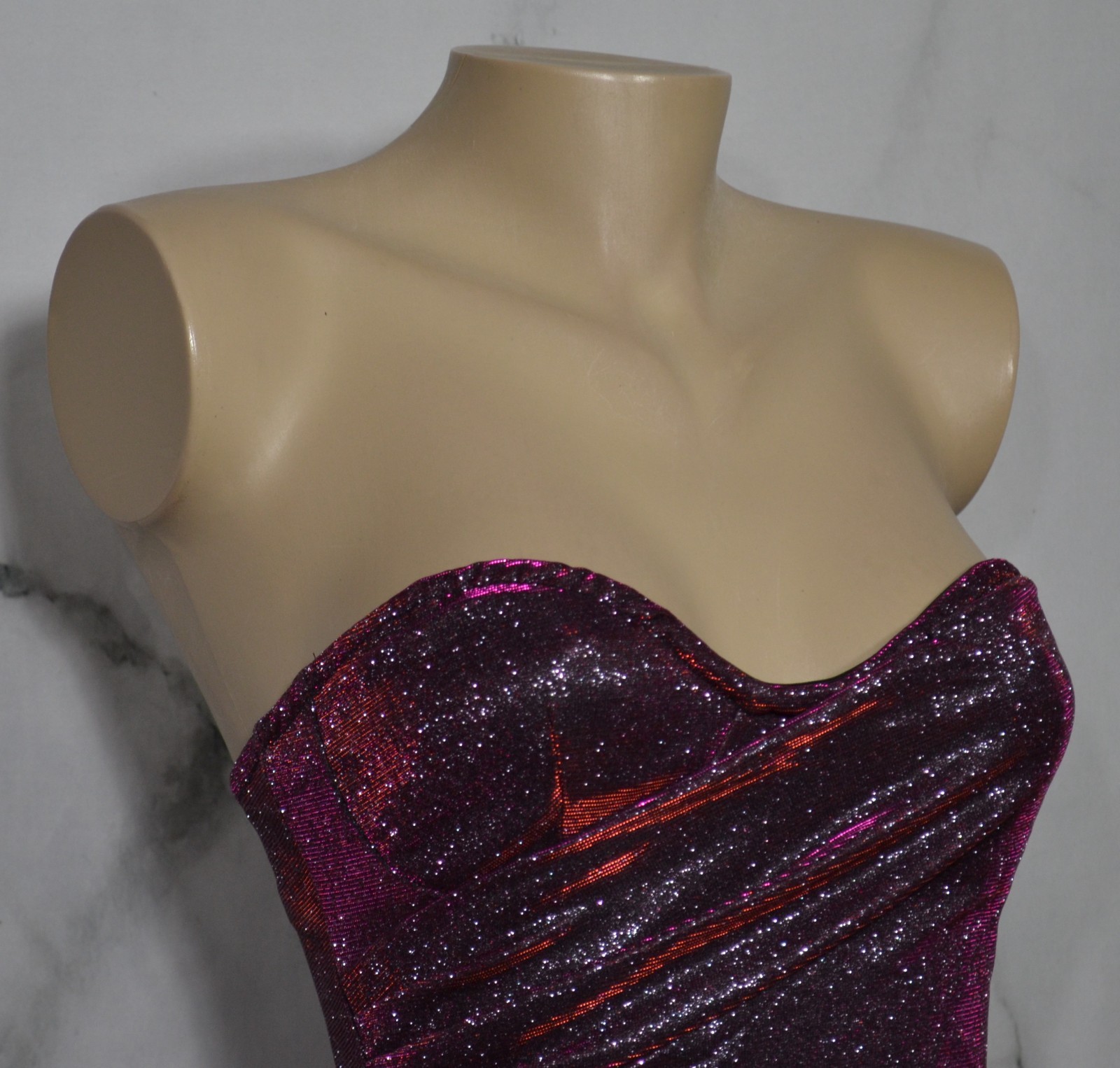 AKIRA Sparkly Purple Strapless Mini Dress XS Ruffle Hem Lined BodyCon Party