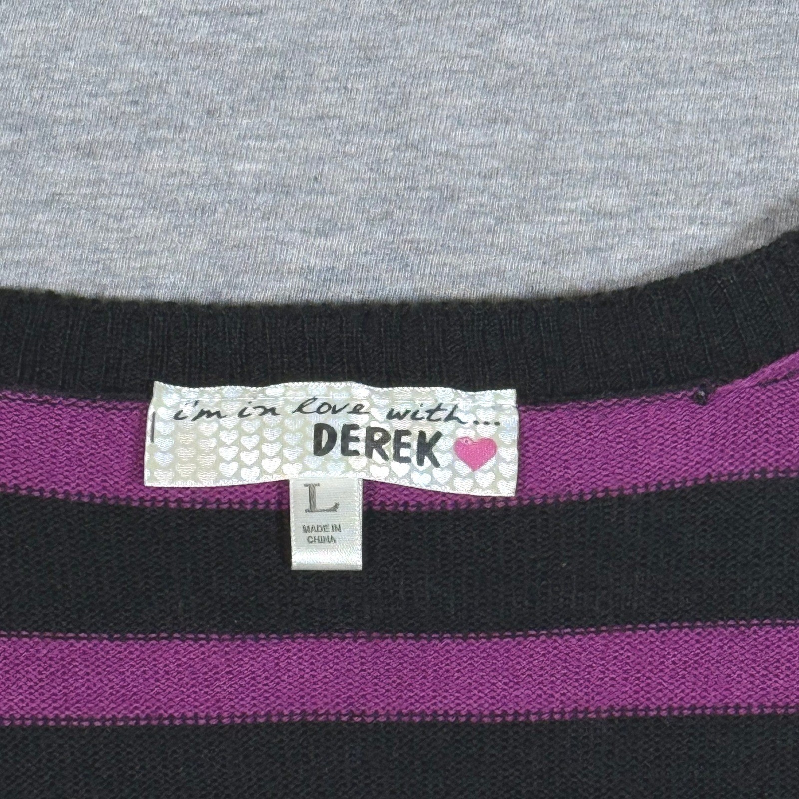 Derek Heart Im In Love Purple Black Striped Ruched Long Sleeve Sweater Dress L