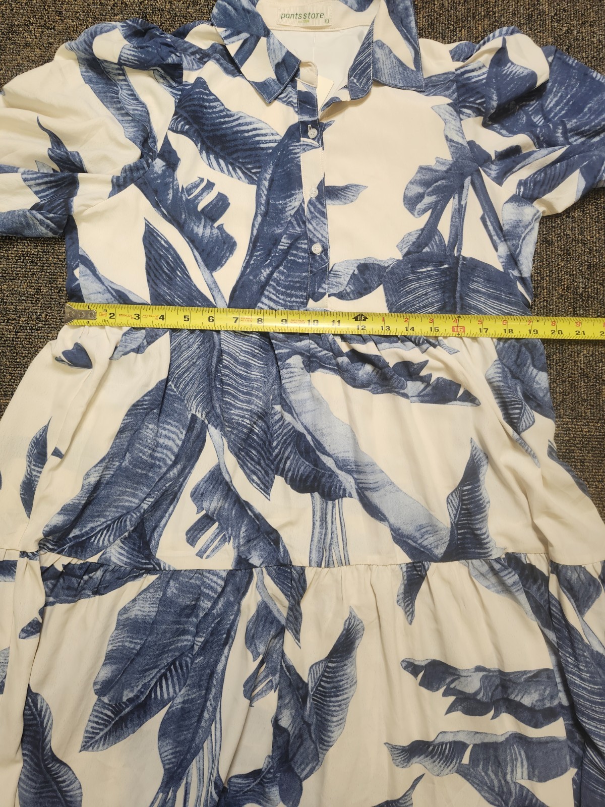 Pants Store Women’s Large Blue White Tropical Leaf Tiered Midi Dress NWT L