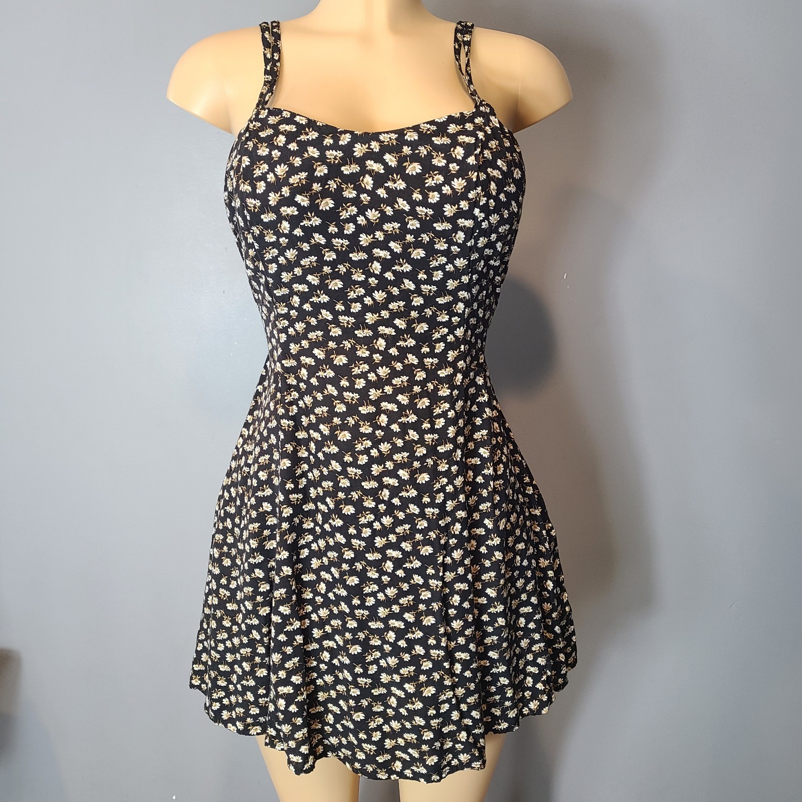 Vtg 90s Mini Dress Sz M Resort Fairy Dainty Cottage Y2K Mall Grunge Floral Beach
