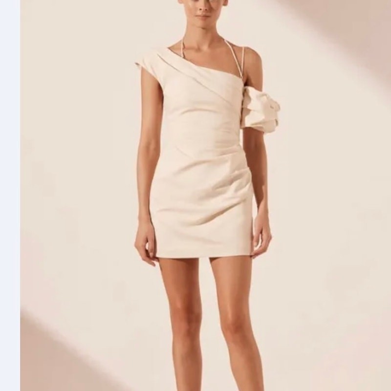 Shona Joy Lani Asymmetrical Draped Mini Dress NWT XS US 0 Light Yellow
