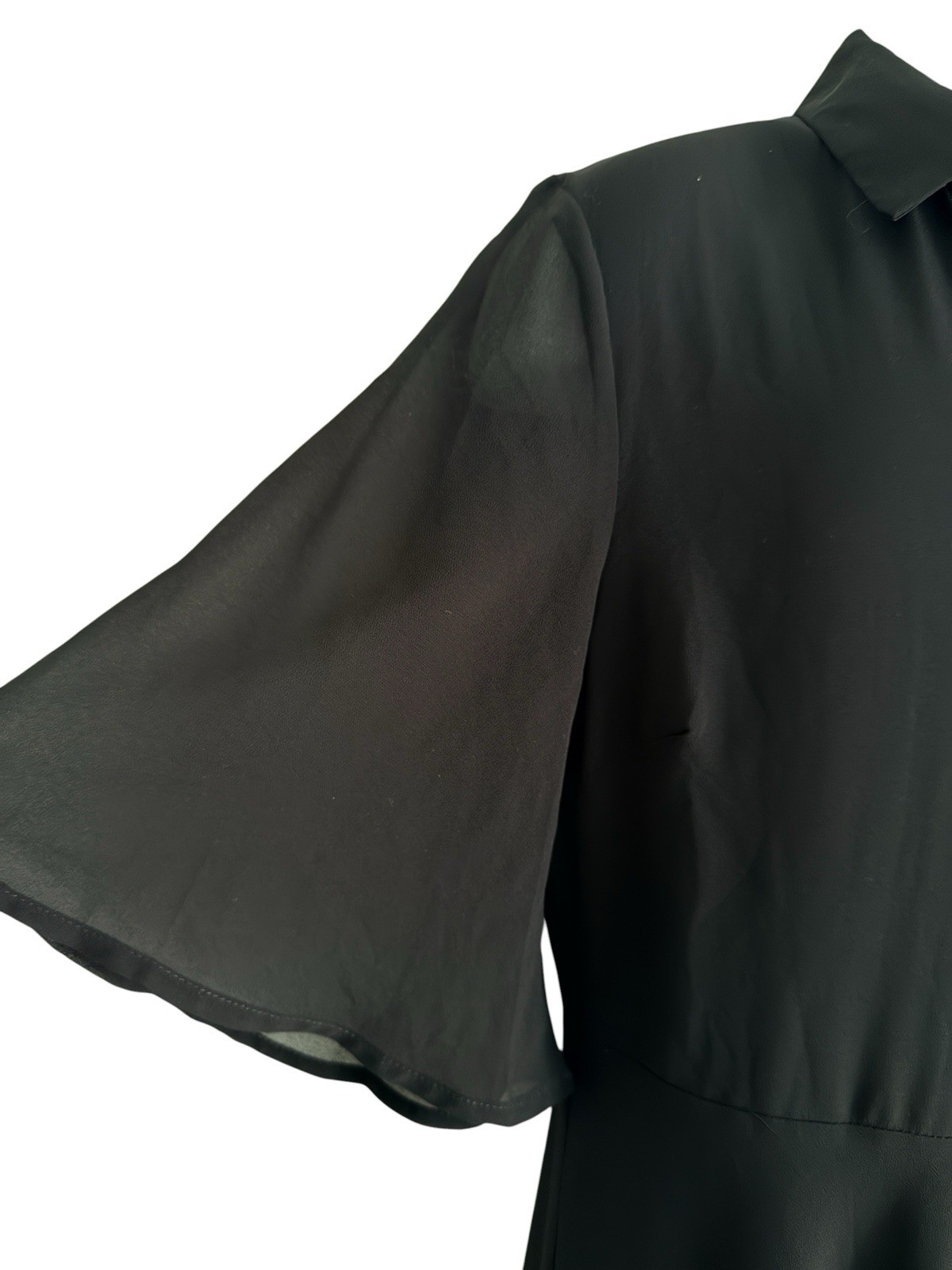 Tuckernuck Pomander Place Black Chiffon Midi Dress L Collared Button Flutter