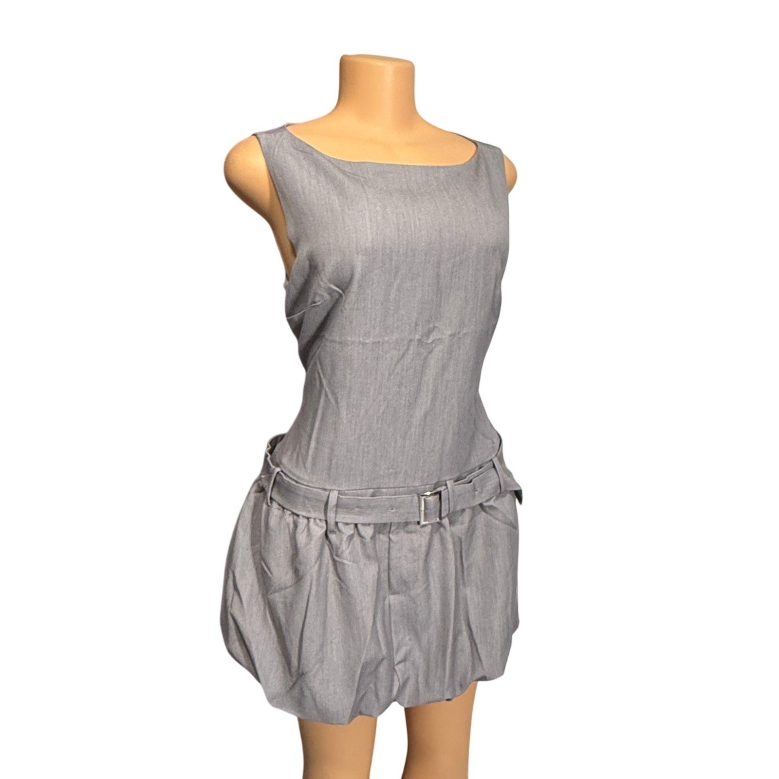 Bar lll Gray Sleeveless Drop Waist Bubble Hem Mini Dress with Belt Size Medium