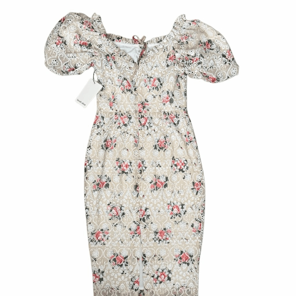 Lavish Alice Off Shoulder Floral Lace Midi Dress Puff Sleeve Corset Sz 6 NWT