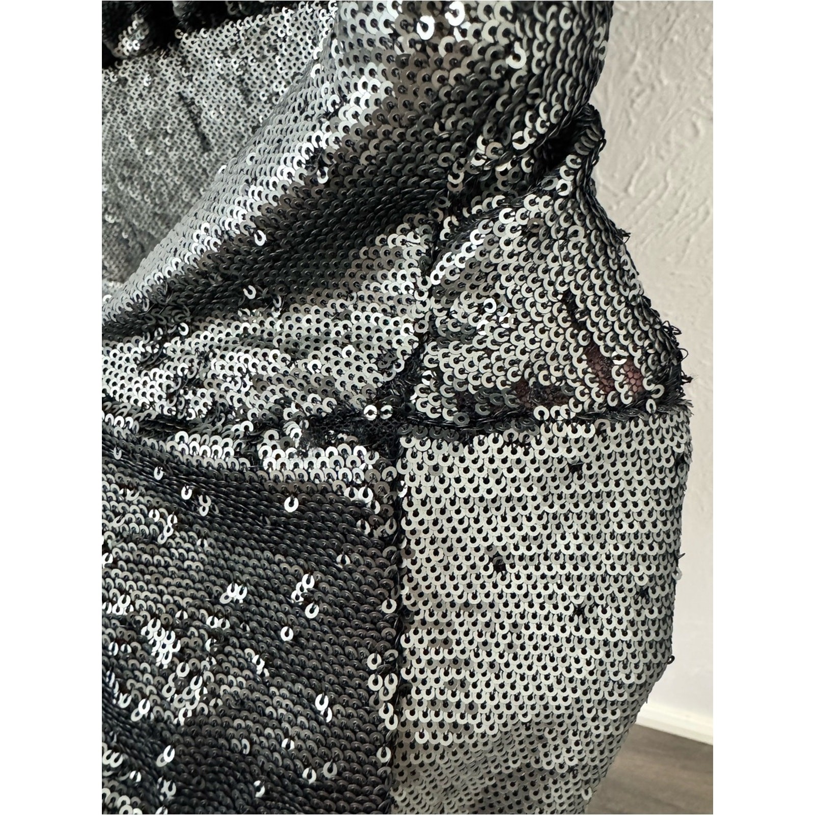 Free People Sequin Mini Dress Size Medium Silver Black Batwing Flawed AS-IS
