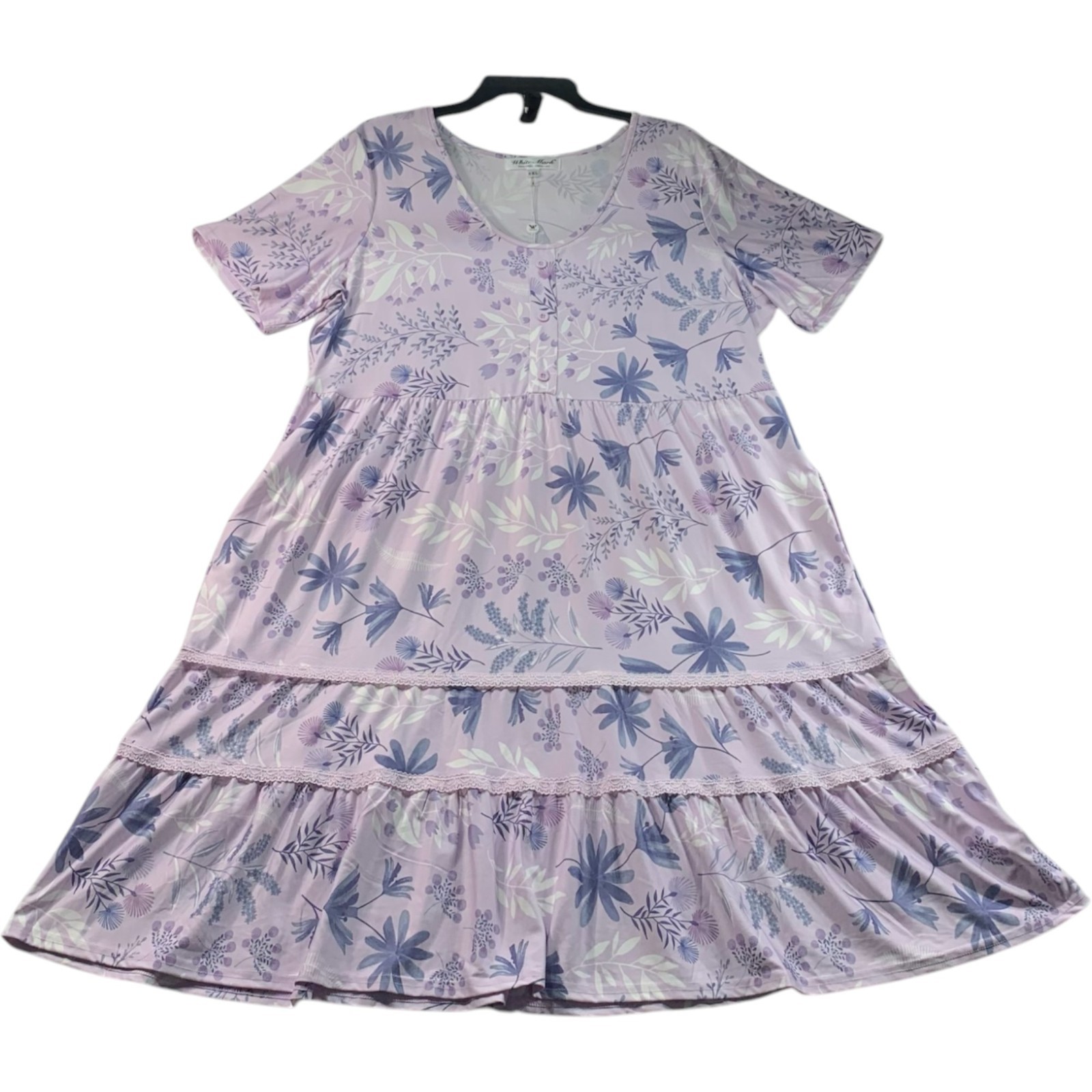 White Mark Dress Womens Plus Size 2XL Purple Floral Short Sleeve Stretch New