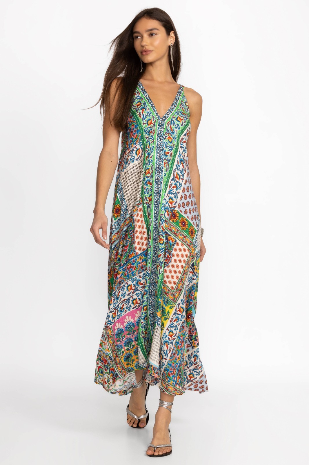 NWOT Johnny Was Diskana Eva Floral V-neck Sleeveless Maxi Dress Sz XL Multicolor