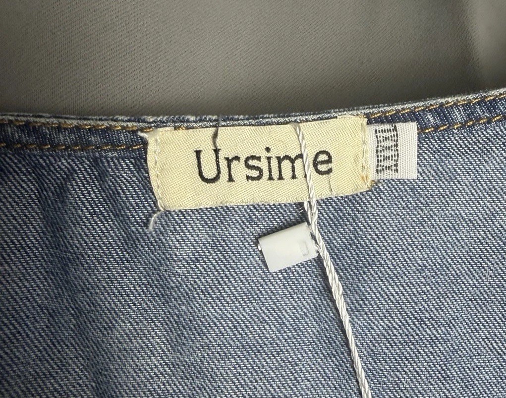 Ursime Denim 4XL Indigo Blue Bell Sleeve Retro Tunic Chambray Acid Wash Dress