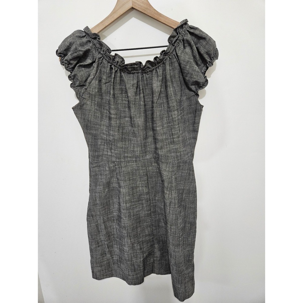 Madison Leigh Grey Ruffle Neck Cap Sleeve Sheath Dress Size 12 Heathered Grey