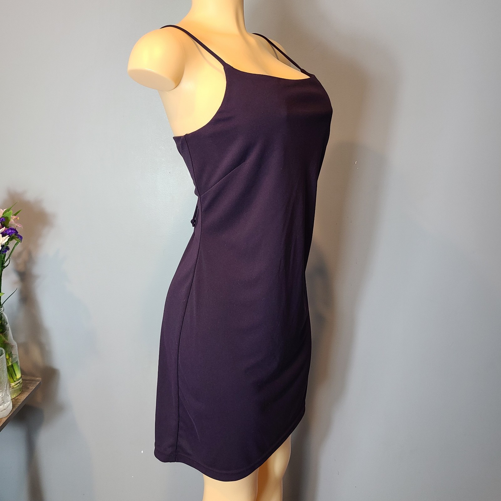 Vtg City Triangles Midi Dress 90s Minimalist Strappy Back Purple Y2K Wedding L