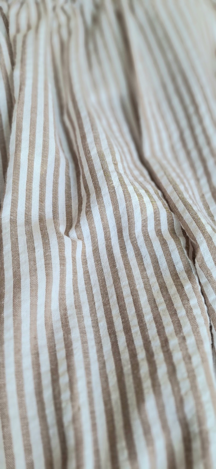 POL Womens Large Ivory Taupe Striped Tiered Sundress Smocked Empire Waist Boho
