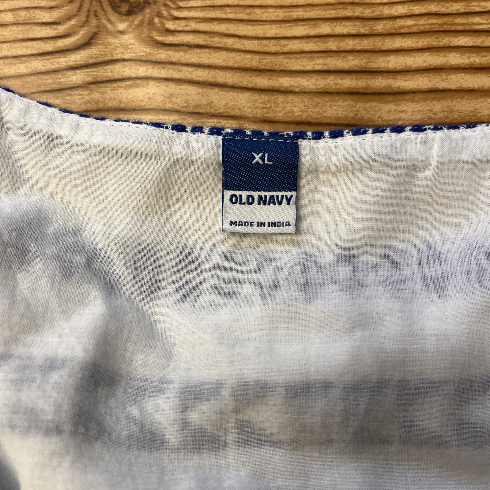 Old Navy Blue & White Tribal Aztec Jacquard Airy Dress Pockets Grecian Sz Lg NWT