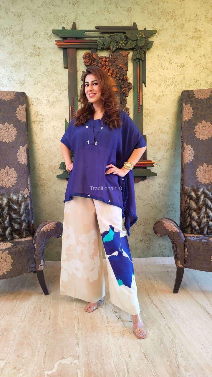 Women’s Trendy Kaftan Tunic with Abstract Print Wide-Leg Palazzo Co-ord Set