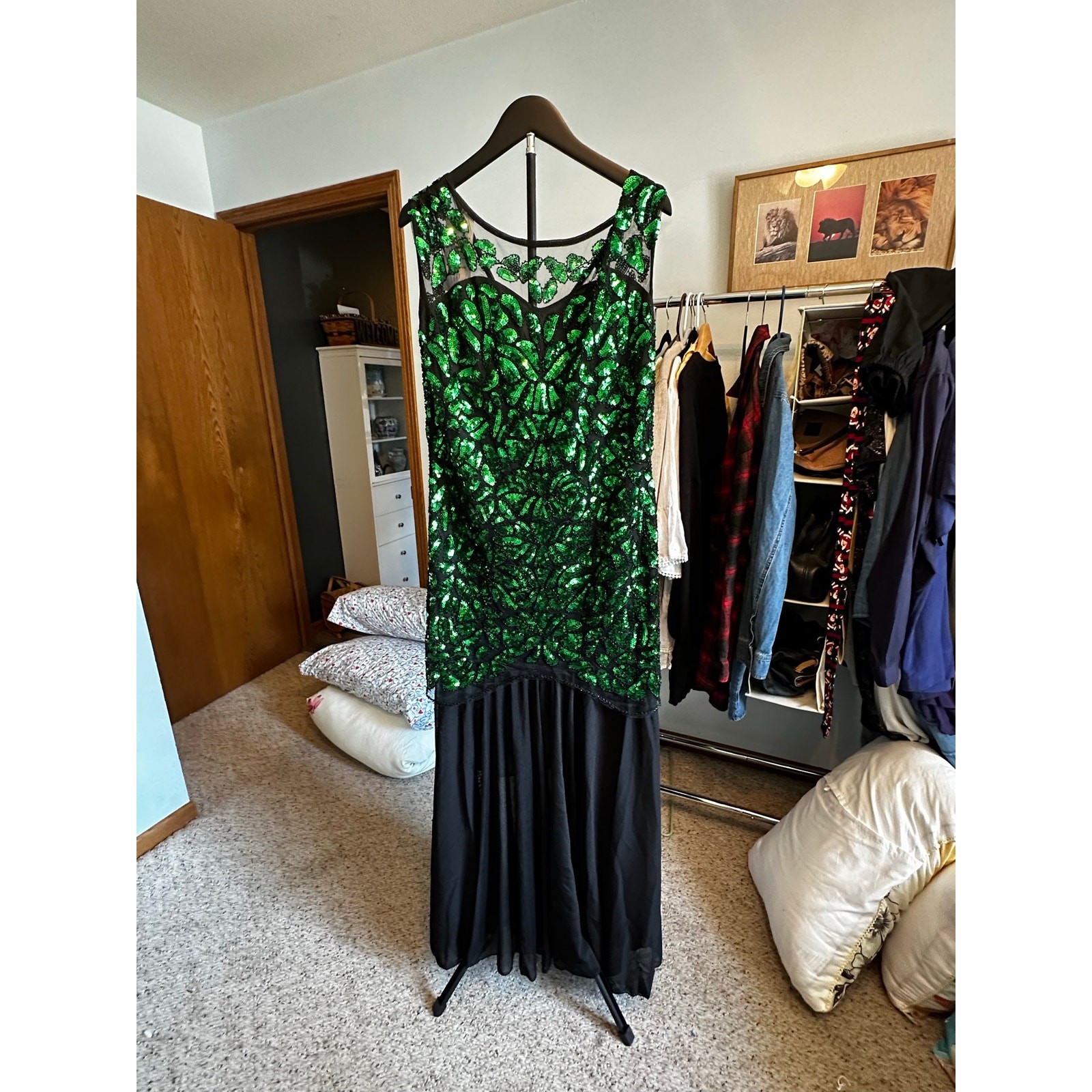 PrettyGuide Roaring 20s Flapper Dress NWT Green Black Sequin Gatsby XL